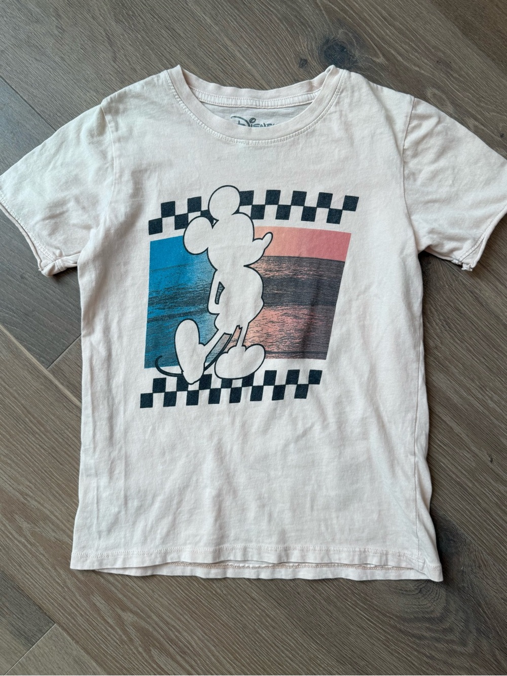 Disney Pink Tee with Mickey Graphic and Blue-Pink Block Print